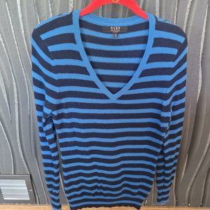 CASHMERE ~ ALEX MARIE Cashmere Striped V-Neck Sweater Women S Med ~